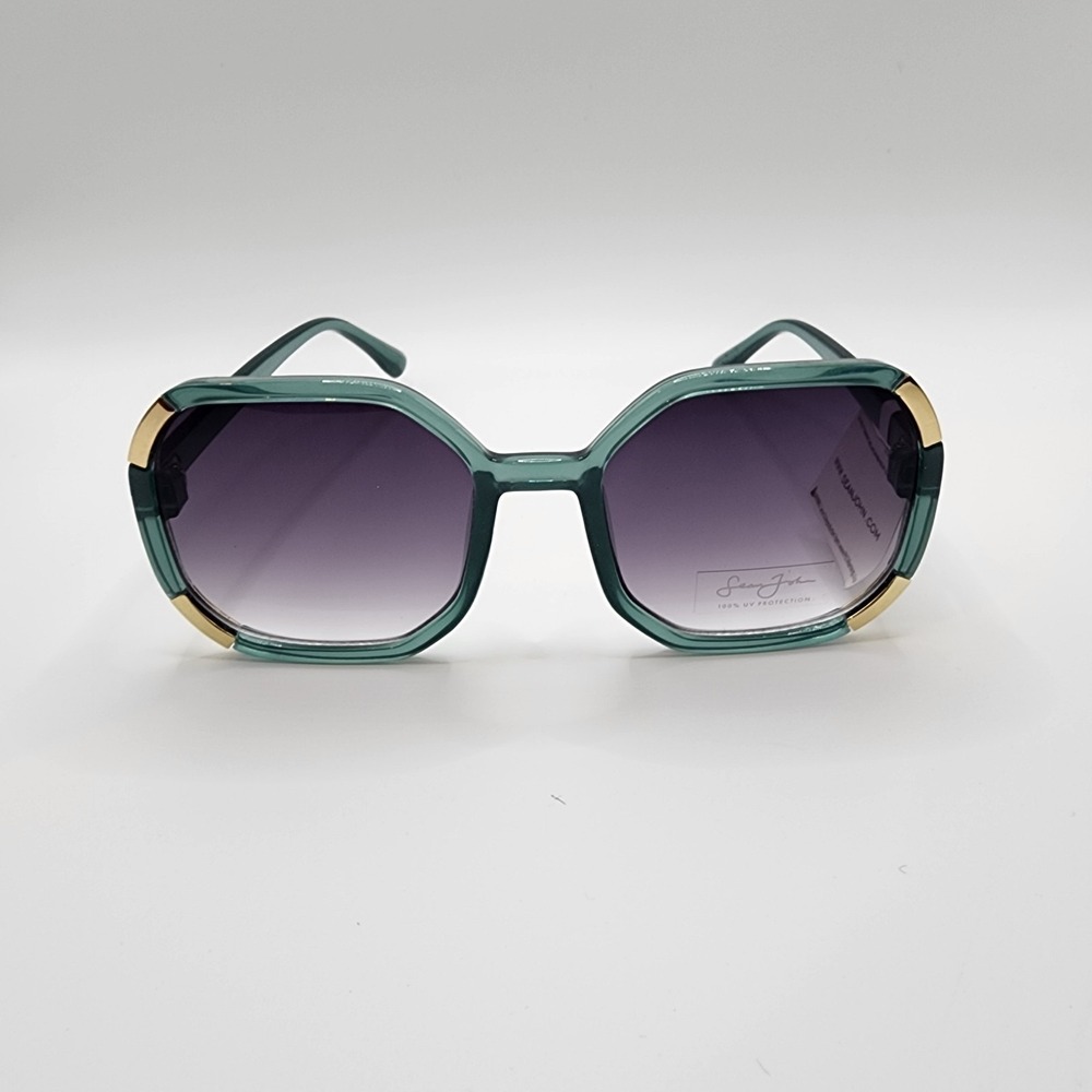 Sean John Women's‎ Oversized Square Sunglasses Green Gold Accent 100% UV NWT